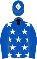 Blue, white stars, blue sleeves, blue cap, white diamond