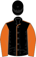 Black, orange seams, sleeves and stars on cap