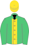 Emerald green, yellow stripe, yellow cap