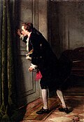 Jean Carolus, Peeping Tom, oil on panel, 46.5 x 32.5 cm, private collection