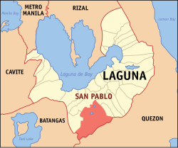 Map of Laguna, Batangas with San Pablo highlighted
