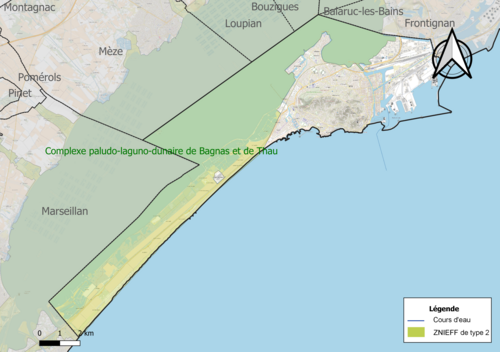Carte de la ZNIEFF de type 2 sur le territoire de la commune.