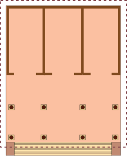 Temple plan, following Vitruvius and the Portonaccio Minerva temple, with three doors