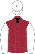 Maroon, white sleeves, white cap