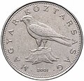 Coin of 50 forint in Hungary, depicted with saker falcon, several authors identify the Turul with saker falcon