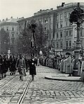 Military parade in Vienna (two-color flags), 1913