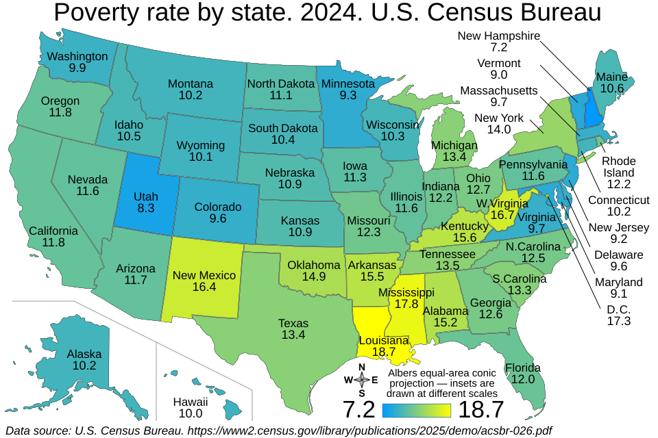 File:Poverty rates by state. US map.svg