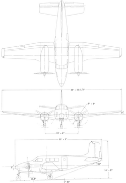 3-view line drawing of the Beechcraft L-23F Seminole