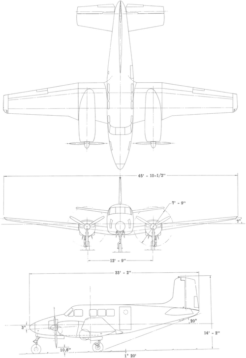 File:Beechcraft L-23F Seminole 3-view line drawing.png