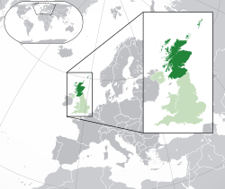 Location of Scotland (dark green)  – in Europe (green & dark grey) – in the United Kingdom (green)