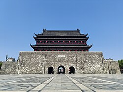 Fengyang Drum Tower in August 2024, prior to a roof collapse in May 2025