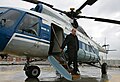 Vladimir Putin exits his helicopter on the roof of the GRU headquarters