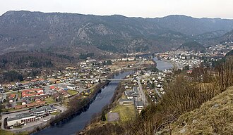 View of Liknes and the river Kvina