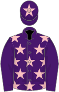 Purple, pink stars, purple sleeves, purple cap, pink star
