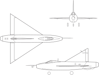 Orthographically projected diagram of the XF-92A.