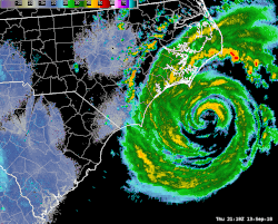 Looping animation of radar data showing the hurricane moving onshore
