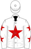 White, red star, red stars on sleeves, white cap