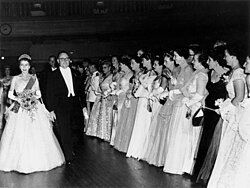 Elizabeth II wearing the Lover's Knot Tiara at the Royal Ball, Brisbane in 1954