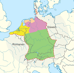 Old Saxon speaking area (shown in purple)