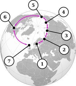Seven "species" of Larus gulls interbreed in a ring around the Arctic.