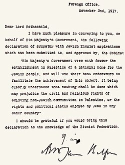 An image of a typed letter on aged paper, dated November 2nd, 1917, to Lord Rothschild from the Foreign Office.