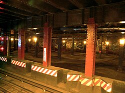 The abandoned trolley terminal viewed from the island platform