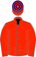Scarlet, scarlet cap with navy blue hoops