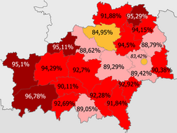 Belarusians in the region  >95%  90–95%  85–90%  <85%