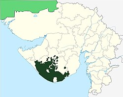 Location of the State of Junagarh,among all districts (in dark green)