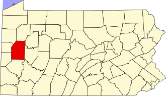 Map of Pennsylvania highlighting Butler County