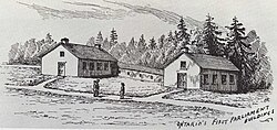 The first Parliament of Ontario (Upper Canada) in Toronto (York) on Front Street at Parliament Street, pre-1812