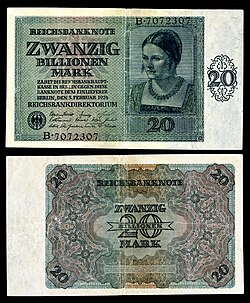 Twenty-trillion Mark at Papiermark, by the Reichsbankdirektorium Berlin