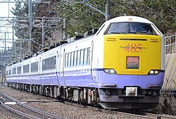 An Aomori-based 485–3000 series refurbished train on a Hakucho service in March 2016