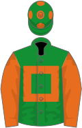 Green, orange hollow box and sleeves, green cap, orange spots