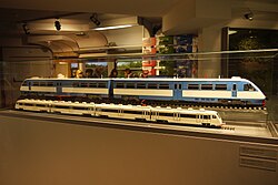 Scale models of an EM4 Electric Trainset and an RA2 Multiple Unit at the Museum of the Moscow Railway