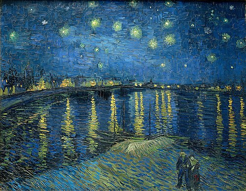 Van Gogh's Starry Night Over the Rhône (1888). Blue used to create a mood or atmosphere. A cobalt blue sky, and cobalt or ultramarine water.