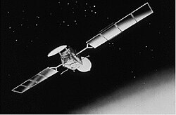 A depiction of a satellite in space.