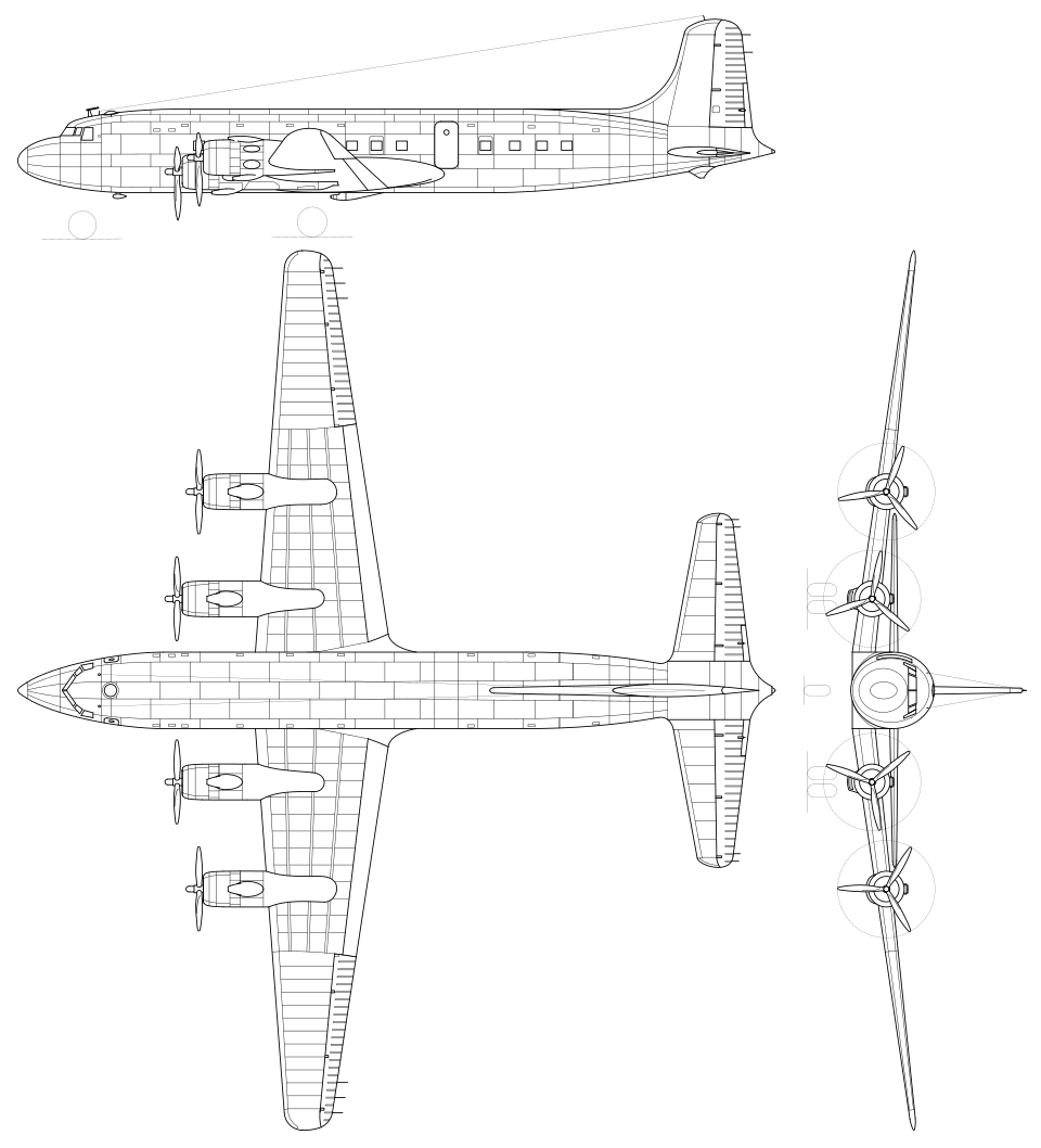 File:Douglas DC-6 3 view.svg