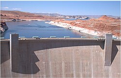 Image of the Glen Canyon Dam and Lake Powell behind it
