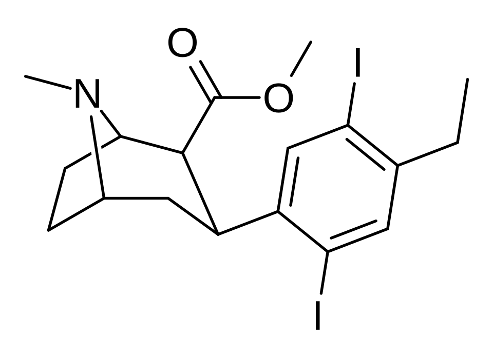 File:Methyl (1R,2S,3S,5S)-3-(4-ethyl-2,5-diiodophenyl)-8-methyl-8-azabicyclo(3.2.1)octane-2-carboxylate.svg
