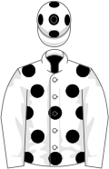 WHITE, black spots, white sleeves, white cap, black spots