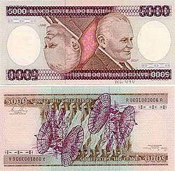 A 1981 Cr$5,000 note portraying Castelo Branco