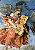 String drum or psalterium in a fresco at Santa Maria sopra Minerva. Also called dulcimer and pipe.