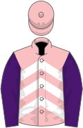 Pink and white chevrons, purple sleeves, pink cap