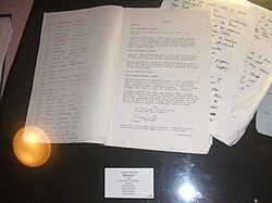 A photo displaying the original script from the movie Batman (1989) at the London Film Museum.