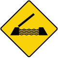 A diamond-shaped with yellow background and black border, with a symbol of an open draw bridge