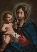 Elisabetta Sirani (c. 1663) The Madonna and Child with a swallow, oil on canvas 82.5 × 59.8 cm. National Gallery of Victoria, Melbourne. Eva Mandel Bequest, 2026