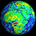 Magnetic intensity image showing the high intensity (red) Bangui anomaly in central Africa