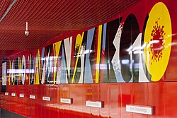 Interior detail, murals designed by Wojciech Fangor