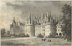 Chateau de Chambord, lithograph by C. Motte from the drawing by Renoux